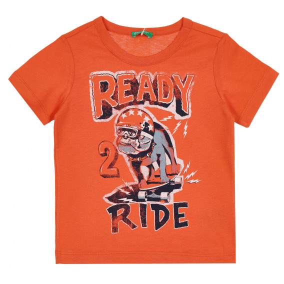 Βαμβακερό μπλουζάκι με γραφική εκτύπωση, πορτοκαλί Benetton 268200 