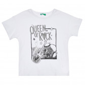 Βαμβακερό μπλουζάκι με γραφική εκτύπωση γατάκι, λευκό Benetton 268204 