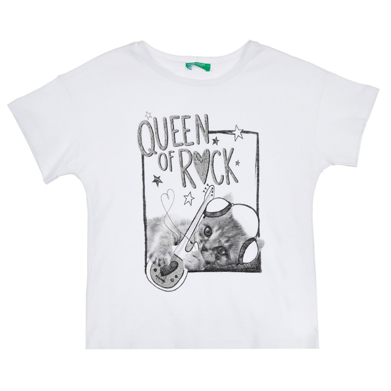 Βαμβακερό μπλουζάκι με γραφική εκτύπωση γατάκι, λευκό  268204