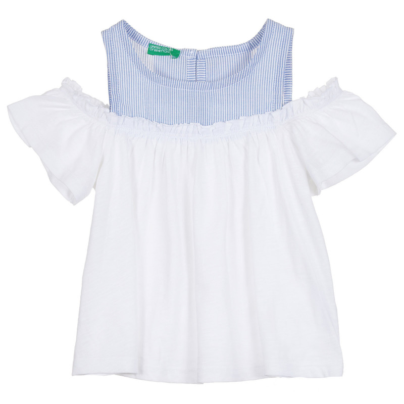 Βαμβακερή μπλούζα με πτωμένα μανίκια, λευκή  268226