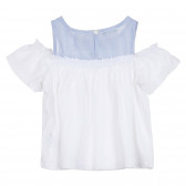 Βαμβακερή μπλούζα με πτωμένα μανίκια, λευκή Benetton 268229 4