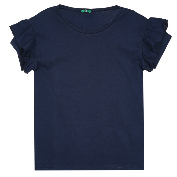 Βαμβακερή μπλούζα με κοντά μανίκια και μπούκλες, σκούρο μπλε Benetton 268246 