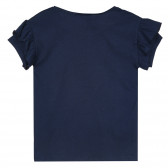 Βαμβακερή μπλούζα με κοντά μανίκια και μπούκλες, σκούρο μπλε Benetton 268248 3