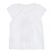 Βαμβακερή μπλούζα με κοντά μανίκια και εκτύπωση γατάκι, λευκή Benetton 268295 4
