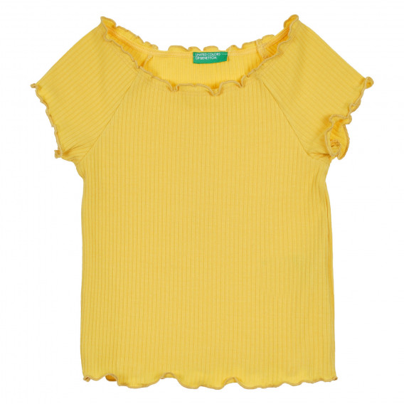 Μπλούζα με κοντά μανίκια και μπούκλες, κίτρινη Benetton 268296 