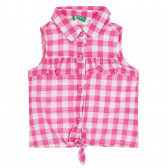 Αμάνικο βαμβακερό πουκάμισο σε ροζ και λευκό καρό Benetton 268361 