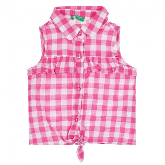 Αμάνικο βαμβακερό πουκάμισο σε ροζ και λευκό καρό Benetton 268361 