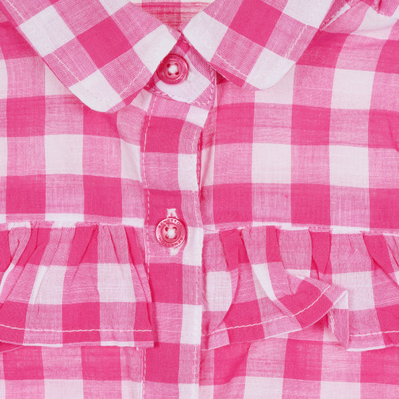 Αμάνικο βαμβακερό πουκάμισο σε ροζ και λευκό καρό Benetton 268362 2