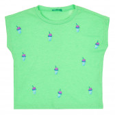 Μπλουζάκι με κοντά μανίκια και απλικέ, πράσινο Benetton 268423 