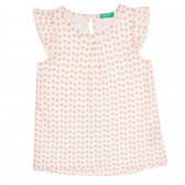 Βαμβακερή μπλούζα με βολάν και πορτοκαλί τόνους για το μωρό, λευκή Benetton 268431 
