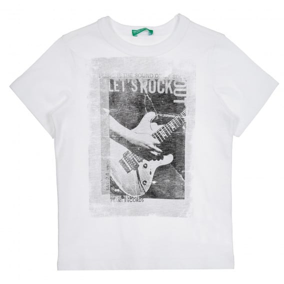 Βαμβακερό μπλουζάκι με γραφική εκτύπωση, λευκό Benetton 268463 