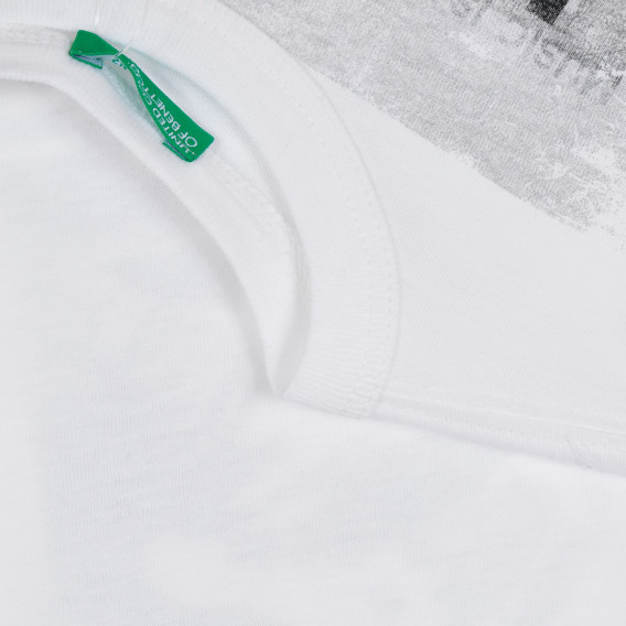Βαμβακερό μπλουζάκι με γραφική εκτύπωση, λευκό Benetton 268465 3