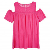 Βαμβακερή μπλούζα με πτωμένα μανίκια, ροζ Benetton 268475 