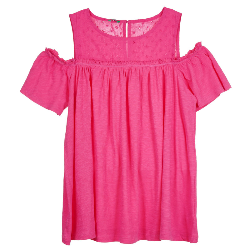 Βαμβακερή μπλούζα με πτωμένα μανίκια, ροζ  268475