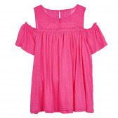 Βαμβακερή μπλούζα με πτωμένα μανίκια, ροζ Benetton 268478 4