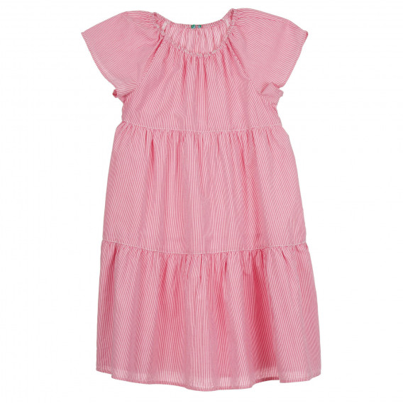 Βαμβακερό φόρεμα με κοντά μανίκια, σε λευκές και ροζ ρίγες Benetton 268499 