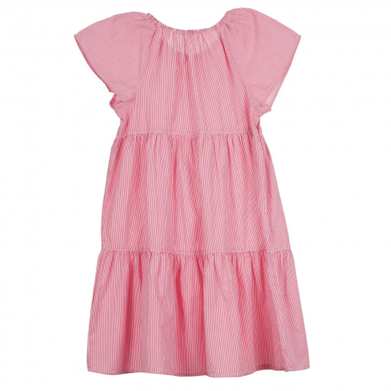 Βαμβακερό φόρεμα με κοντά μανίκια, σε λευκές και ροζ ρίγες Benetton 268501 3