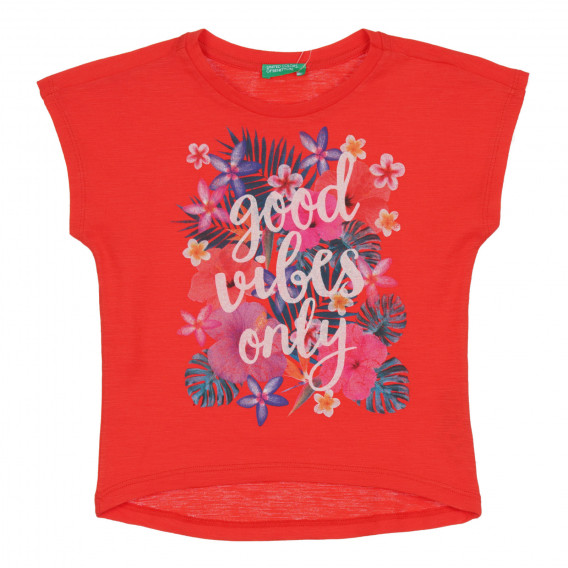Βαμβακερό μπλουζάκι με floral print για μωρό, κόκκινο Benetton 268554 