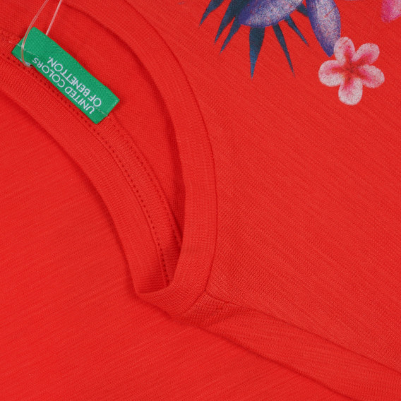 Βαμβακερό μπλουζάκι με floral print για μωρό, κόκκινο Benetton 268556 3