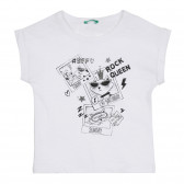 Βαμβακερή μπλούζα με εκτύπωση για γατάκι, λευκό Benetton 268578 