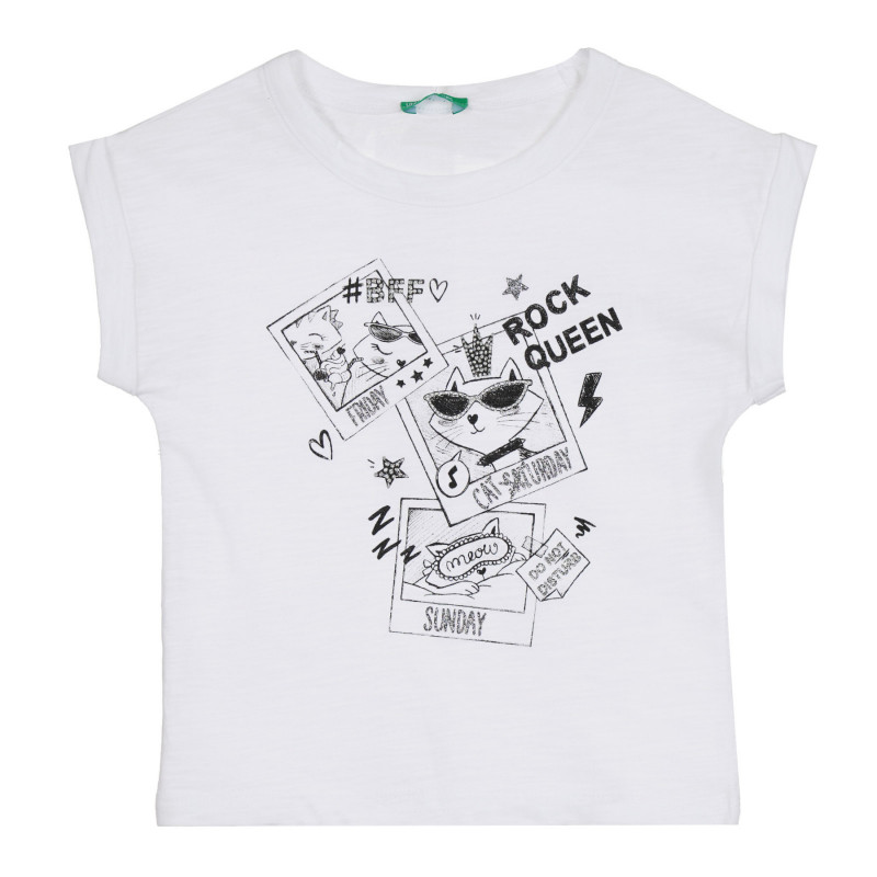 Βαμβακερή μπλούζα με εκτύπωση για γατάκι, λευκό  268578