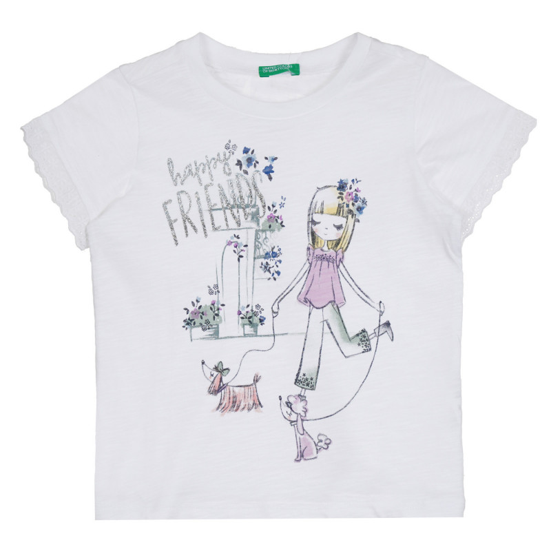 Βαμβακερή μπλούζα με εκτύπωση Happy Friends, λευκή  268593