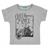 Βαμβακερό μπλουζάκι με γραφική εκτύπωση γατάκι, γκρι Benetton 268629 