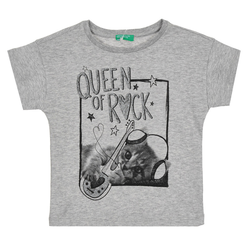 Βαμβακερό μπλουζάκι με γραφική εκτύπωση γατάκι, γκρι  268629