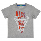 Βαμβακερό μπλουζάκι με στάμπα μπάσκετ, γκρι Benetton 268637 