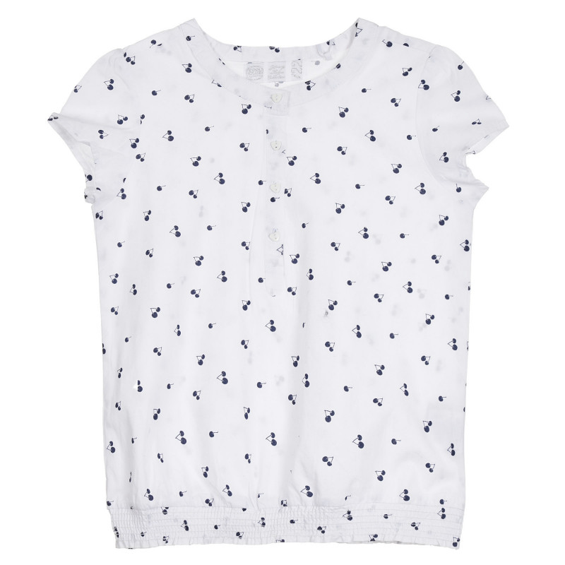 Βαμβακερή μπλούζα με κοντά μανίκια και τύπωμα κεράσι, λευκή  270626