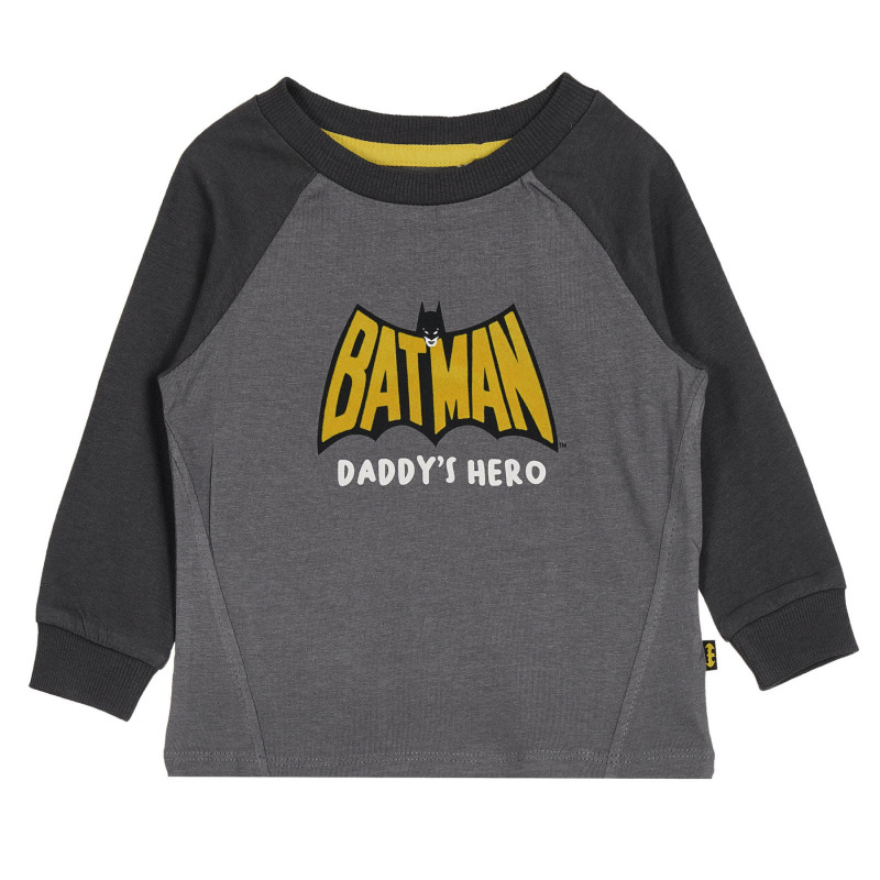 Βαμβακερή μπλούζα με μακριά μανίκια για μωρό και απλικέ Batman, σκούρο γκρι  270849