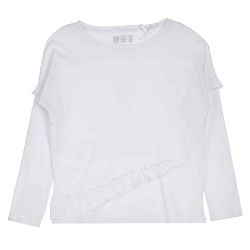 Βαμβακερή μπλούζα με πτυχώσεις, λευκή  271021