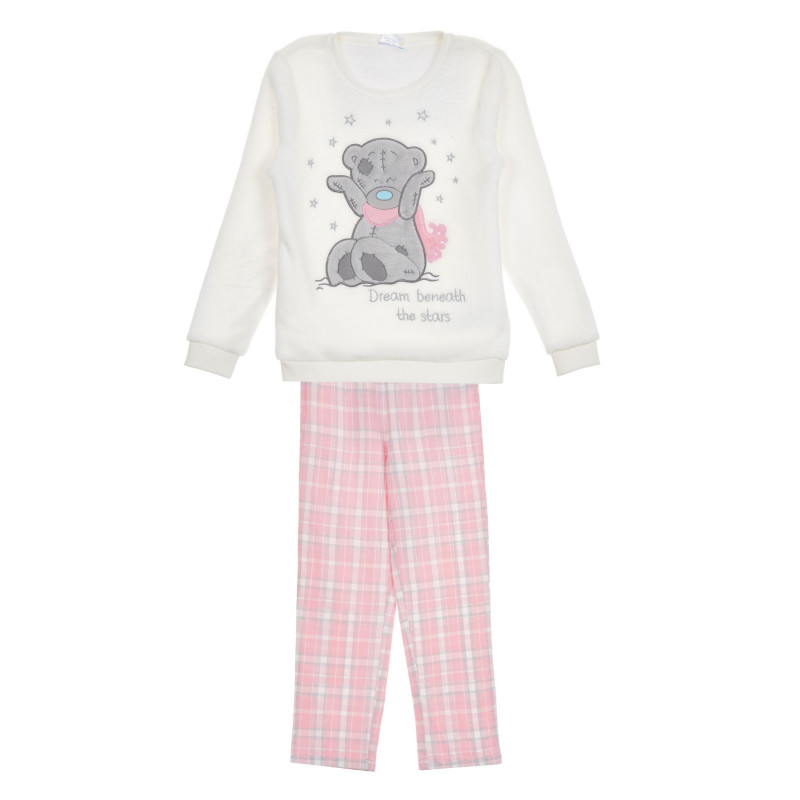 Βαμβακερό σετ πιτζάμα Cool Club με απλικέ αρκούδα, λευκό και ροζ για κορίτσια  271473