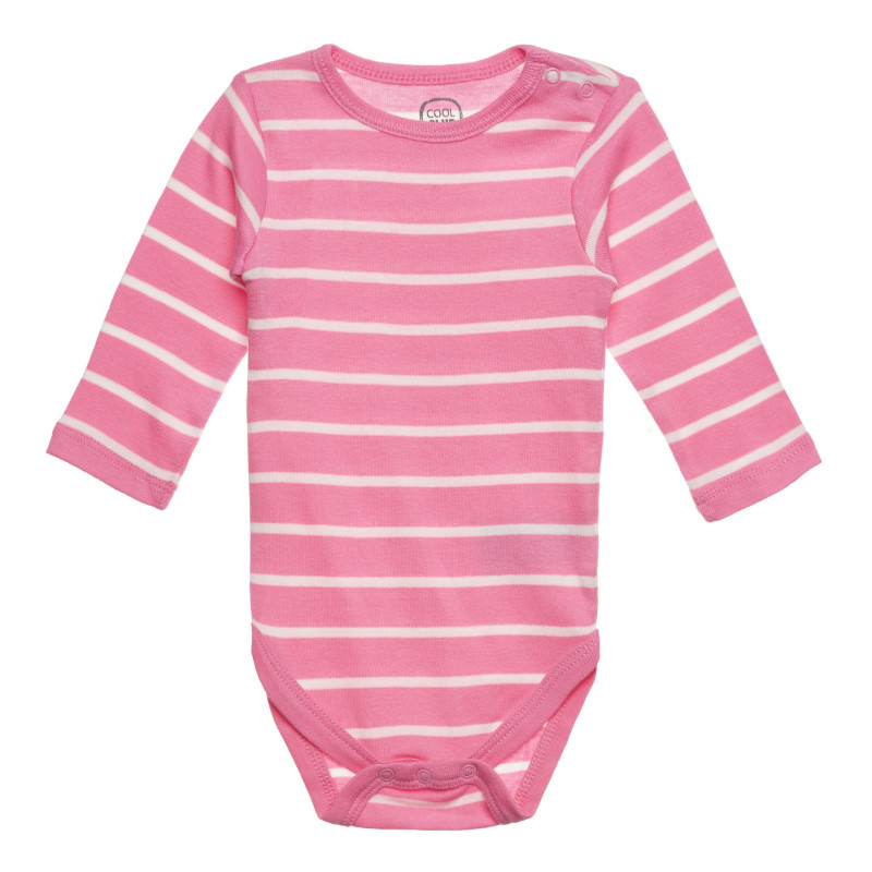 Βαμβακερό κορμάκι με μακριά μανίκια για μωρό, ροζ και λευκές ρίγες  271568
