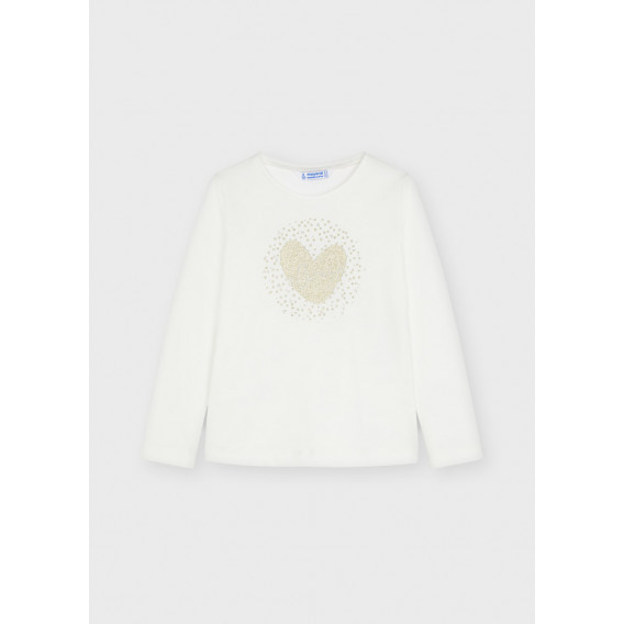 Βαμβακερή μπλούζα με μπροκάρ καρδιά, λευκή Mayoral 272779 