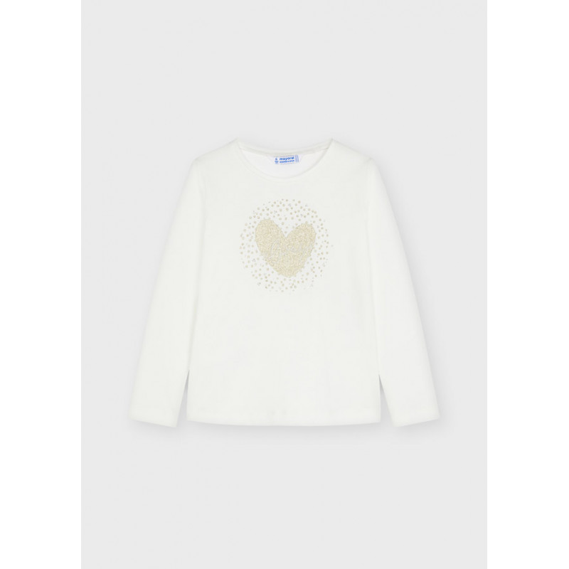 Βαμβακερή μπλούζα με μπροκάρ καρδιά, λευκή  272779