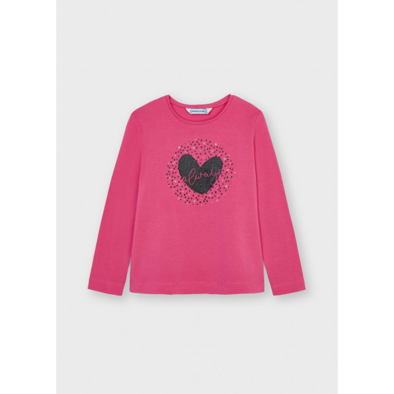 Βαμβακερή μπλούζα με μπροκάρ καρδιά, ροζ Mayoral 272790 