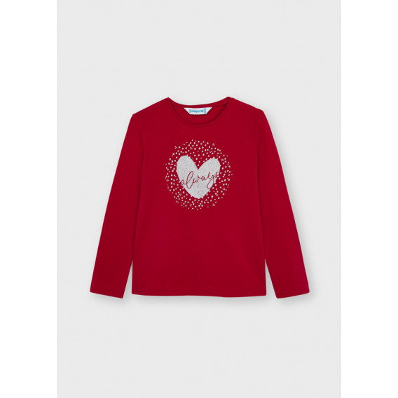 Βαμβακερή μπλούζα με μπροκάρ καρδιά, σε κόκκινο χρώμα Mayoral 272793 