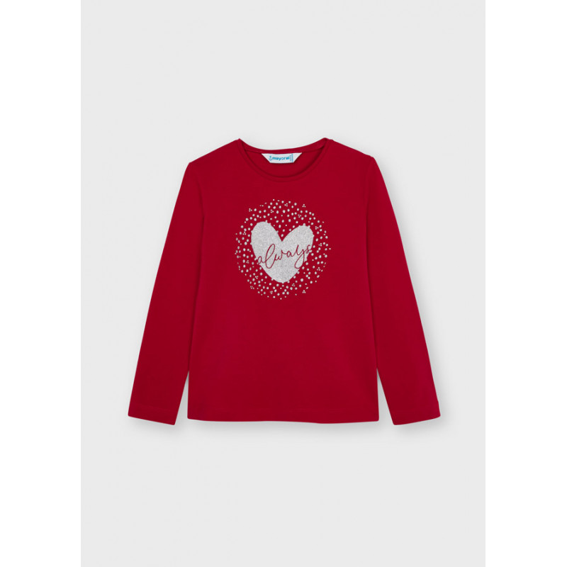 Βαμβακερή μπλούζα με μπροκάρ καρδιά, σε κόκκινο χρώμα  272793