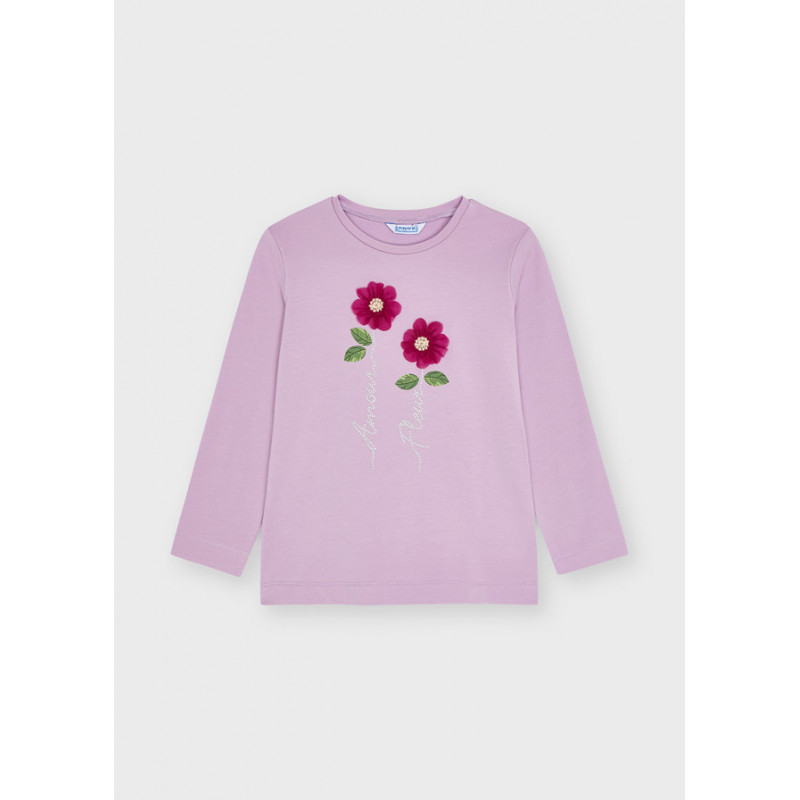 Βαμβακερή μπλούζα με απλικέ λουλούδι, μοβ  272917