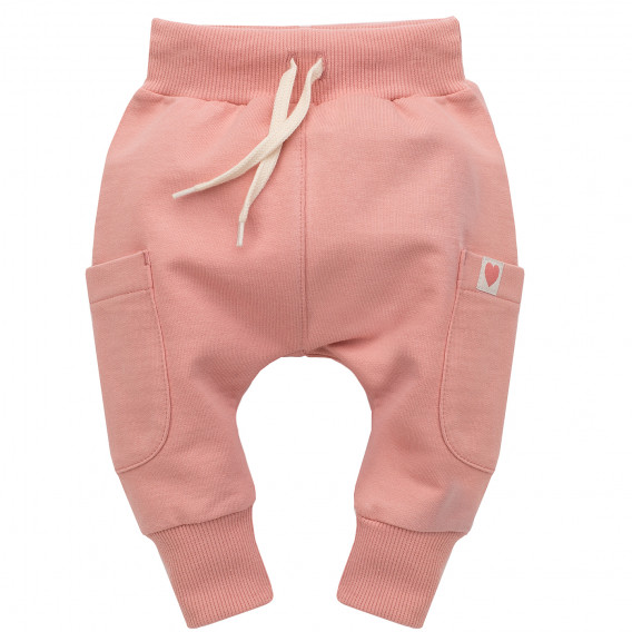 Βαμβακερό παντελόνι με ραμμένη απλικέ καρδιά για μωρό, ροζ Pinokio 272981 