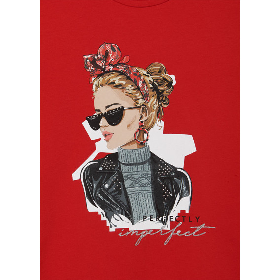 Βαμβακερή μπλούζα με γραφική εκτύπωση, σε κόκκινο χρώμα Mayoral 273065 3