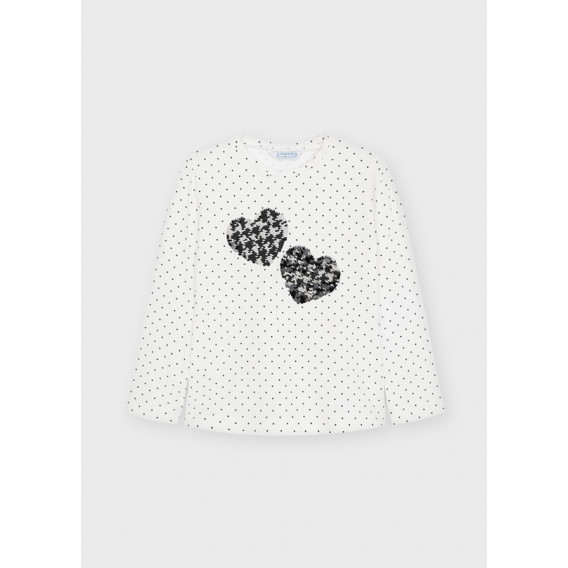 Βαμβακερή μπλούζα με φιγούρα και καρδιές από πούλιες, λευκή Mayoral 273873 