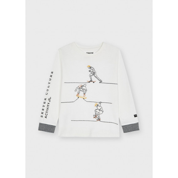 Βαμβακερή μπλούζα με εκτύπωση skateboarder, λευκή Mayoral 273884 