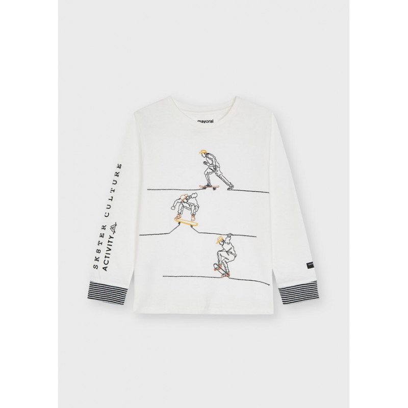Βαμβακερή μπλούζα με εκτύπωση skateboarder, λευκή  273884