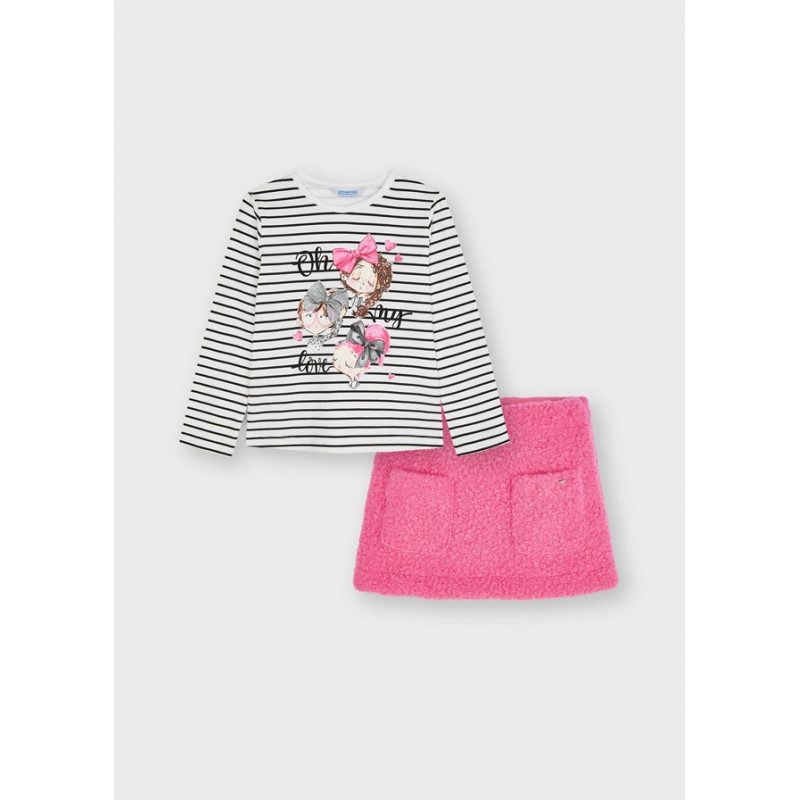 Σετ μπλούζα με φούστα σε λευκό και ροζ χρώμα  273955