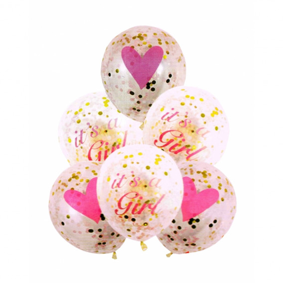 Σετ 6 μπαλονιών με κομφετί σε ροζ χρώμα για νεογέννητο κορίτσι Ikonka 275542 