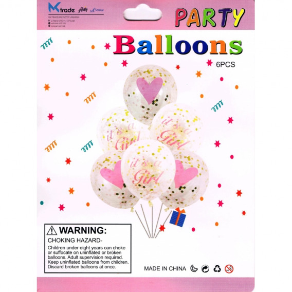 Σετ 6 μπαλονιών με κομφετί σε ροζ χρώμα για νεογέννητο κορίτσι Ikonka 275543 2