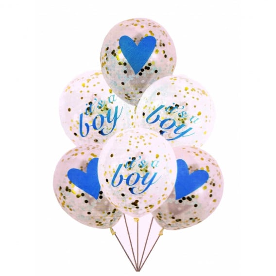 Σετ 6 μπαλονιών με κομφετί, σε μπλε χρώμα, για νεογέννητο αγόρι Ikonka 275550 