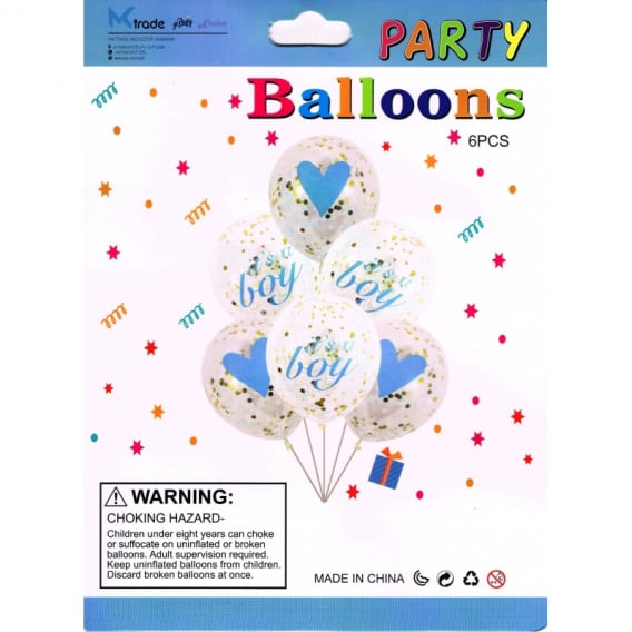 Σετ 6 μπαλονιών με κομφετί, σε μπλε χρώμα, για νεογέννητο αγόρι Ikonka 275551 2